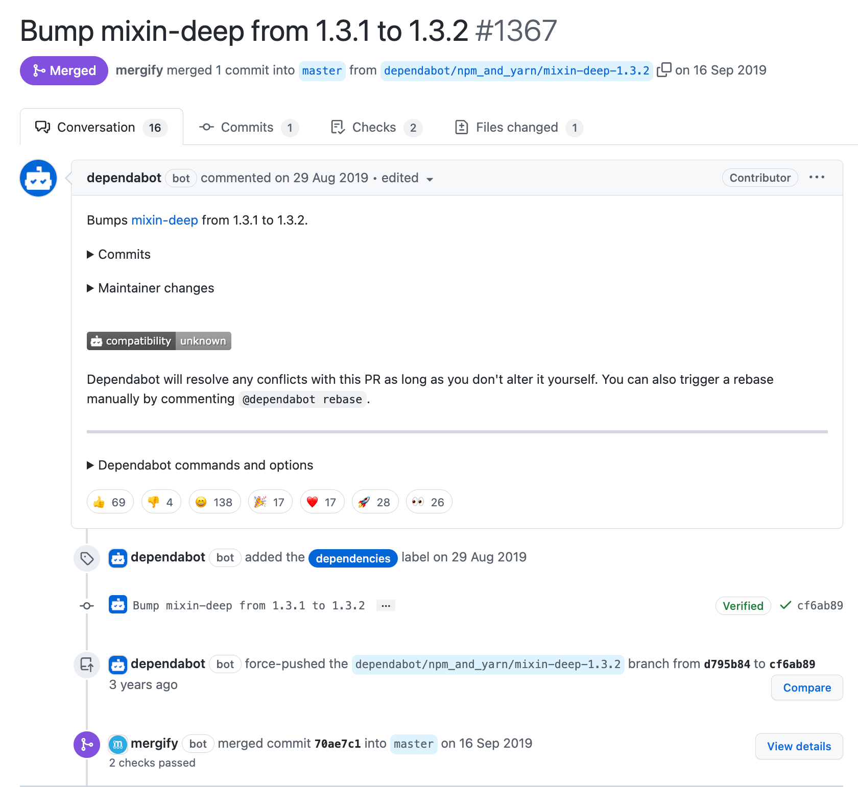 Bot automatically completes a pull request